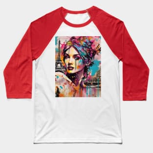 Lady in Paris, Graffiti art, splash art, street art, spray paint, colourful art Baseball T-Shirt